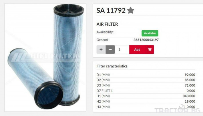 HIFI FILTER Въздушен филтър фин SA11792 = P776694 = AF1842 - Трактор БГ