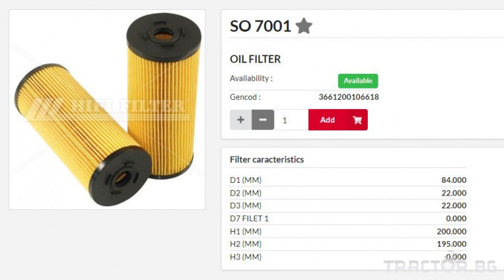 Филтри HIFI FILTER Маслен елемент SO7001 = 133633.2 = HU712/8 x 0 - Трактор БГ