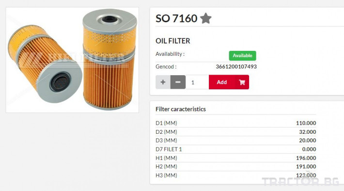 Филтри HIFI FILTER Маслен елемент SO7160 = P550378 = 14640021 0 - Трактор БГ