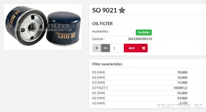 Филтри HIFI FILTER Маслен филтър SO9021 = P550935 = 4920158 0 - Трактор БГ
