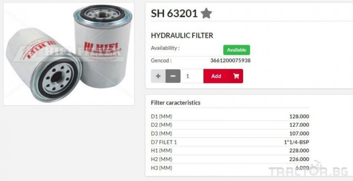 Филтри HIFI FILTER Хидравличен филтър SH63201 = SPH18067 = W1268  0 - Трактор БГ