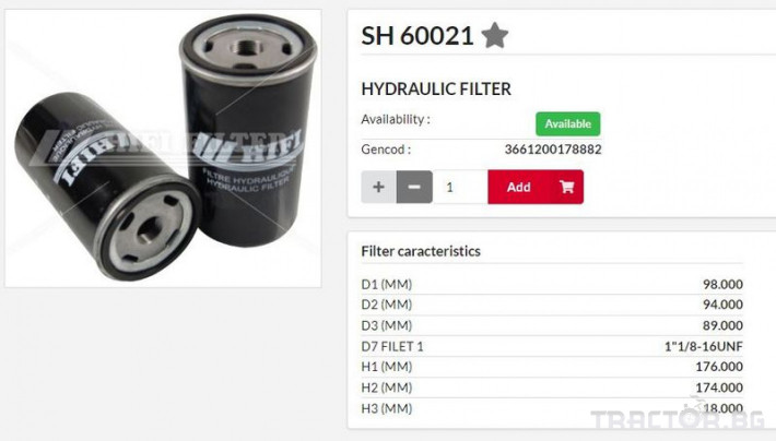 Филтри HIFI FILTER Хидравличен филтър SH60021 = 33960-82631 = P551779 0 - Трактор БГ